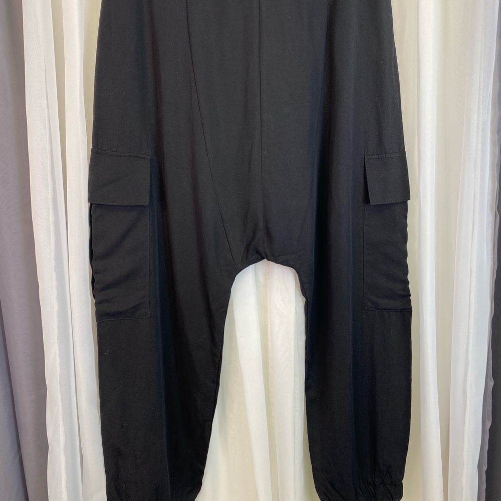 Zara Black Drop Crotch Cargo Jogger Pants NWT Small Utility Pocket - Picture 3 of 15